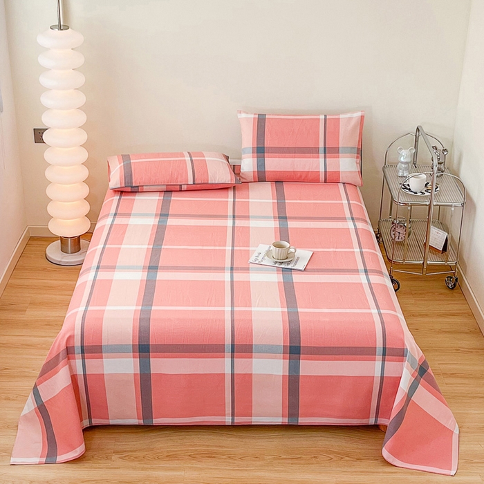 91家纺网 家纺一手货源 找家纺 棉乐町家居 2025新款爆款印花老粗布床单系列 格恋情怀-粉