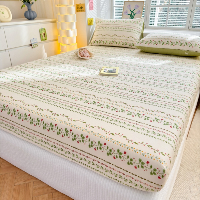 91家纺网 家纺一手货源 找家纺 清雅福 2024新款全棉13372小清新单床笠 甜心藤