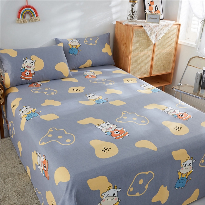 91家纺网 家纺一手货源 找家纺 棉乐町家居 2025新款爆款印花老粗布床单系列 萌牛-灰