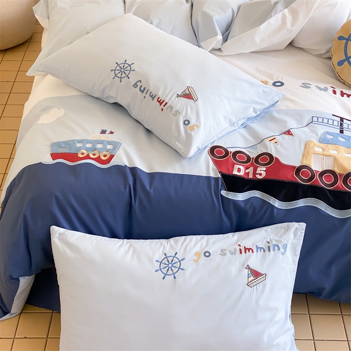 91家纺网 家纺一手货源 找家纺 （总）星野 2024新款加厚40s水洗棉刺绣四件套-航海家