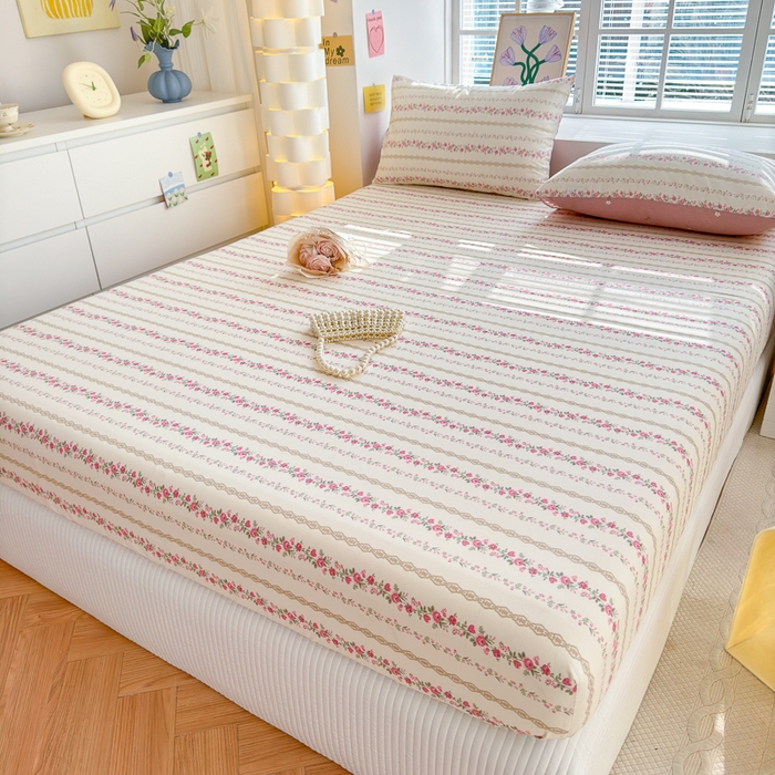 91家纺网 家纺一手货源 找家纺 清雅福 2024新款全棉13372小清新单床笠 玫瑰物语