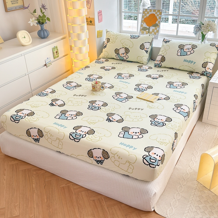 91家纺网 家纺一手货源 找家纺 清雅福 2024新款全棉13372小清新单床笠 班尼狗