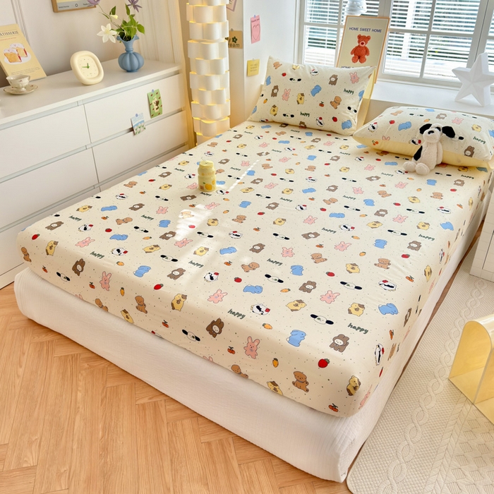 91家纺网 家纺一手货源 找家纺 清雅福 2024新款全棉13372小清新单床笠 松岛可可