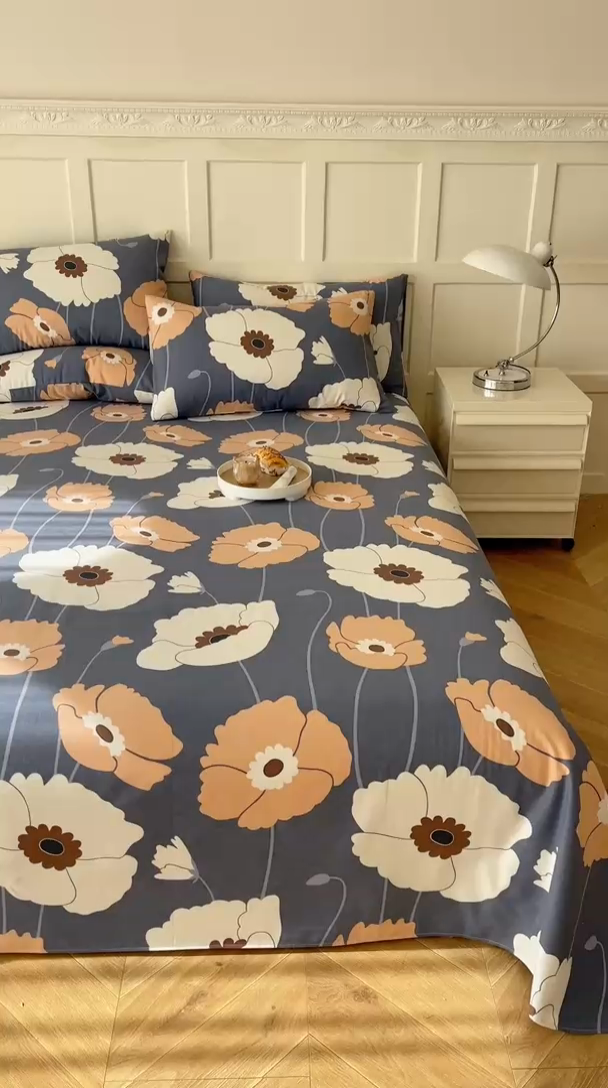 91家纺网 家纺一手货源 找家纺 棉乐町家居 2025新款爆款印花老粗布床单系列 青衫