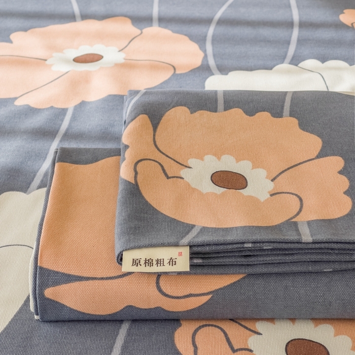 91家纺网 家纺一手货源 找家纺 棉乐町家居 2025新款爆款印花老粗布床单系列 青衫