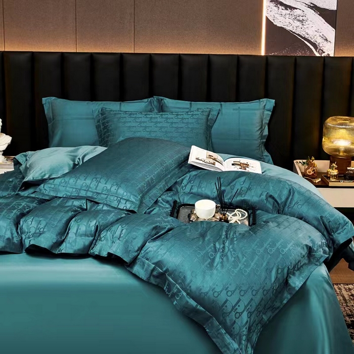 91家纺网 家纺一手货源 找家纺 卡迪亚家纺 2024新款180支长绒棉提花四件套 翡翠绿