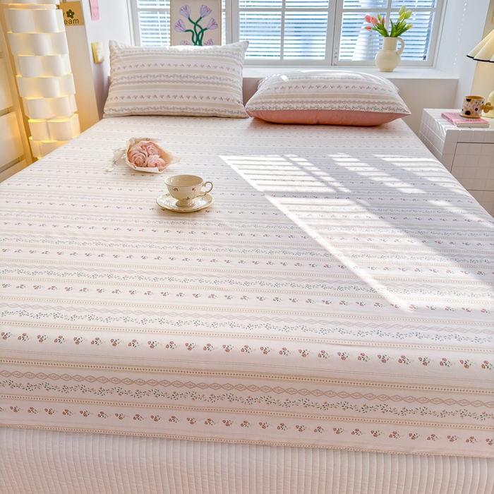 91家纺网 家纺一手货源 找家纺 清雅福 2024新款全棉13372小清新单床笠 樱桃花