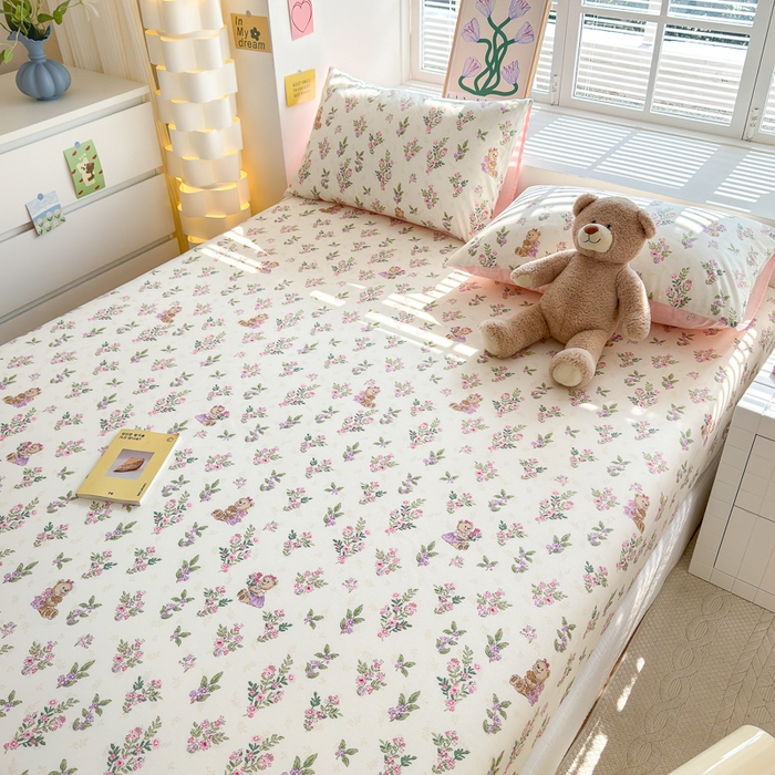 91家纺网 家纺一手货源 找家纺 清雅福 2024新款全棉13372小清新单床笠 花萃清风