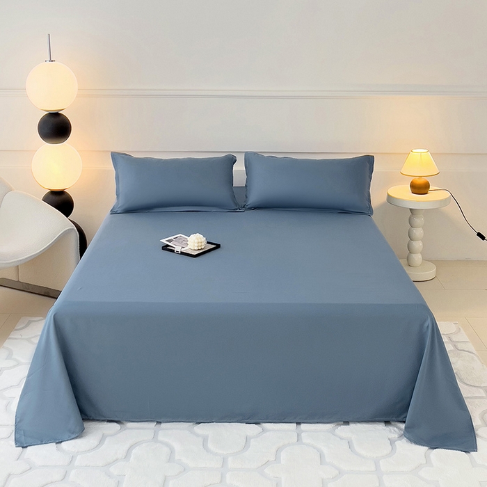 91家纺网 家纺一手货源 找家纺 楠沐家纺  2025年新款纯色亲肤芦荟棉水洗棉床单系列床单枕套 深蓝