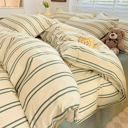 楠沐家纺 2025新款亲肤柔软水洗棉磨毛印花被套 橄榄绿