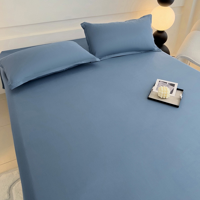 91家纺网 家纺一手货源 找家纺 楠沐家纺  2025年新款纯色亲肤芦荟棉水洗棉床单系列床单枕套 深蓝