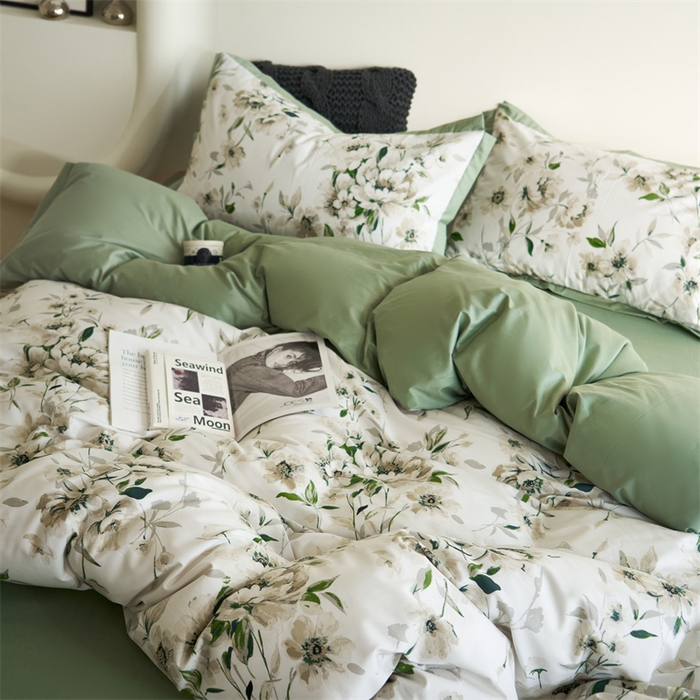 91家纺网 家纺一手货源 找家纺 橙艺家居 2024新款全棉臻品柔棉立体小宽边四件套 云苓-绿