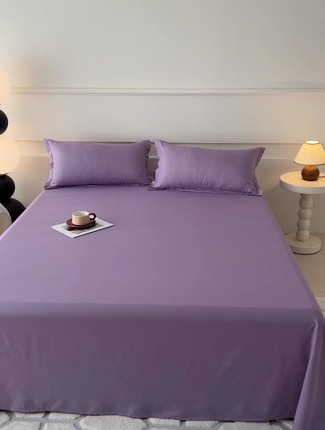 91家纺网 家纺一手货源 找家纺 楠沐家纺  2025年新款纯色亲肤芦荟棉水洗棉床单系列床单枕套 浅紫