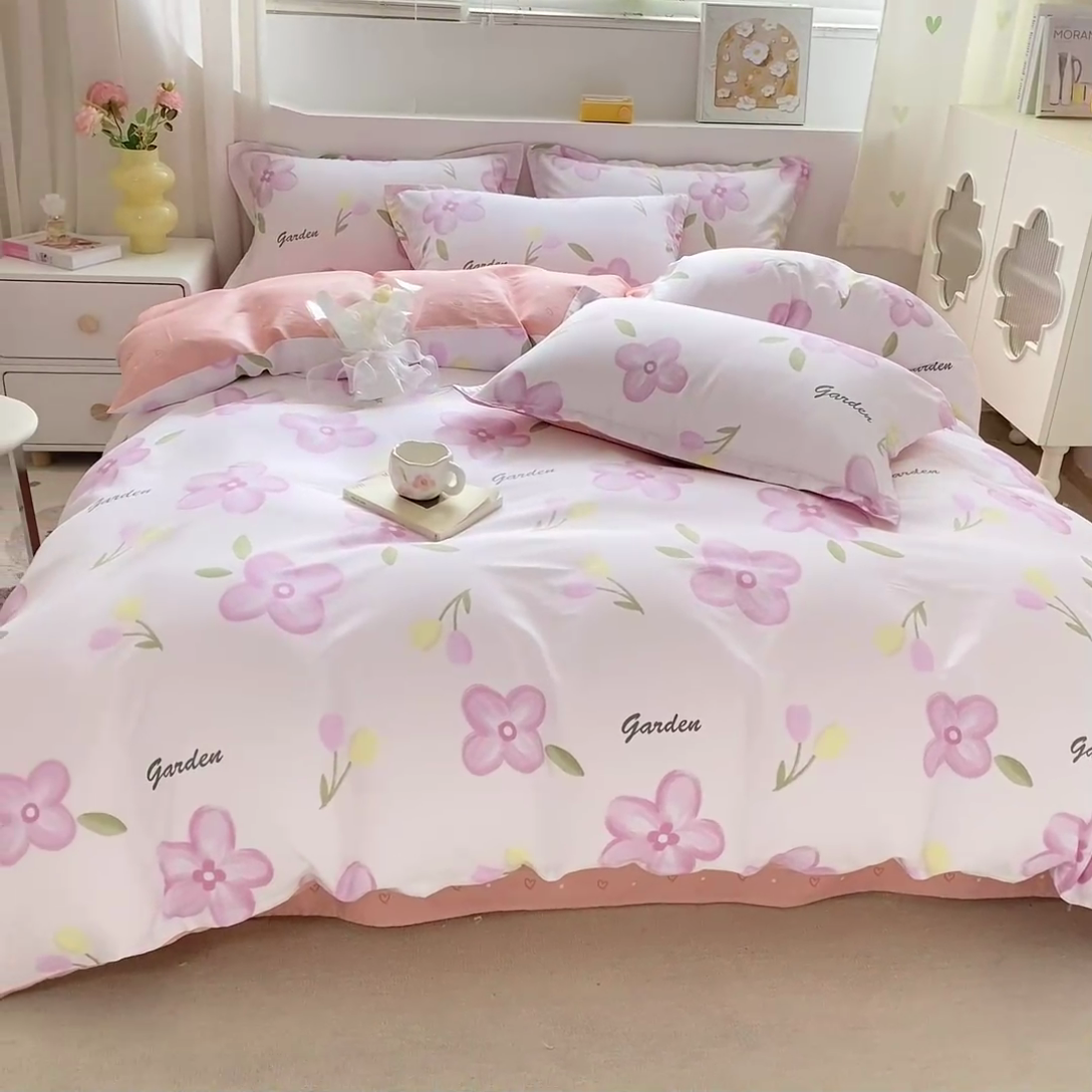 91家纺网 家纺一手货源 找家纺 朵安家纺 2024新款12868全棉单被套系列 春熙-粉