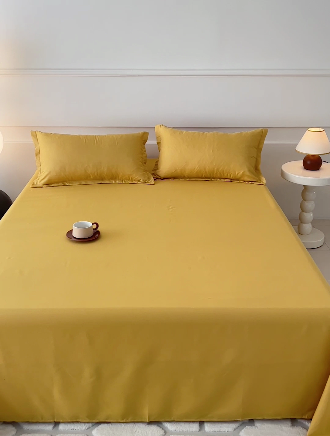 91家纺网 家纺一手货源 找家纺 楠沐家纺  2025年新款纯色亲肤芦荟棉水洗棉床单系列床单枕套 金色