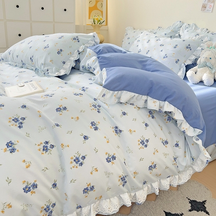 91家纺网 家纺一手货源 找家纺 （总）富米莱（原臻工厂） 舒适亲肤臻云朵棉水洗棉韩国ins小碎花花边款四件套