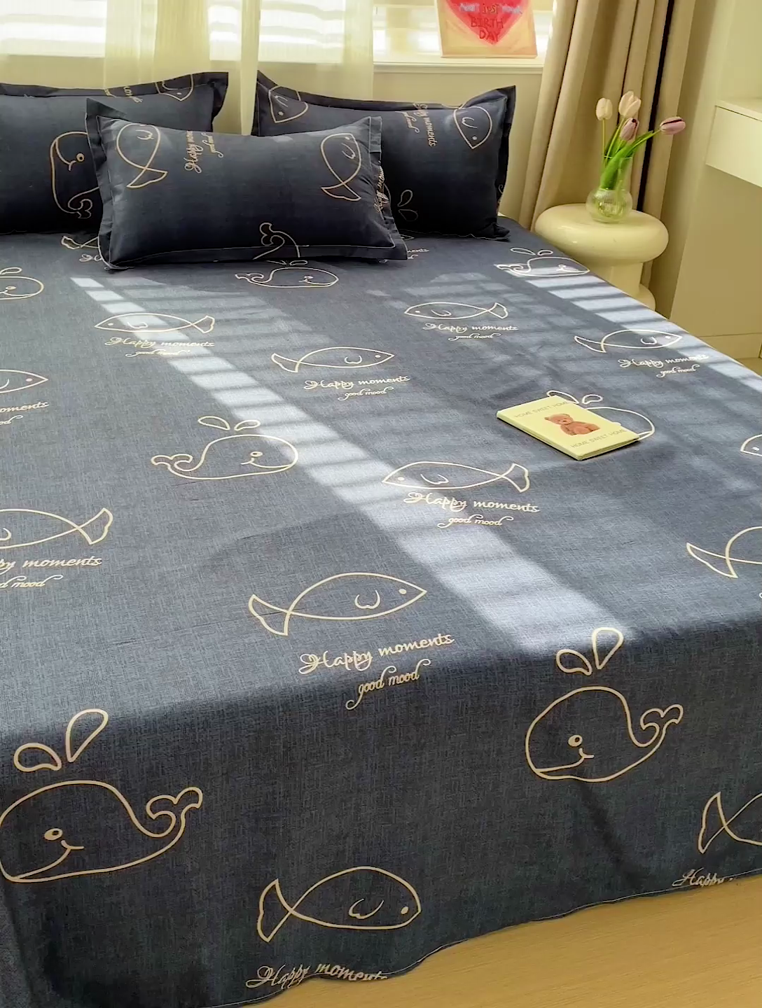 91家纺网 家纺一手货源 找家纺 楠沐家纺  2025年新款亲肤水洗棉芦荟棉印花床单系列 小鲸鱼