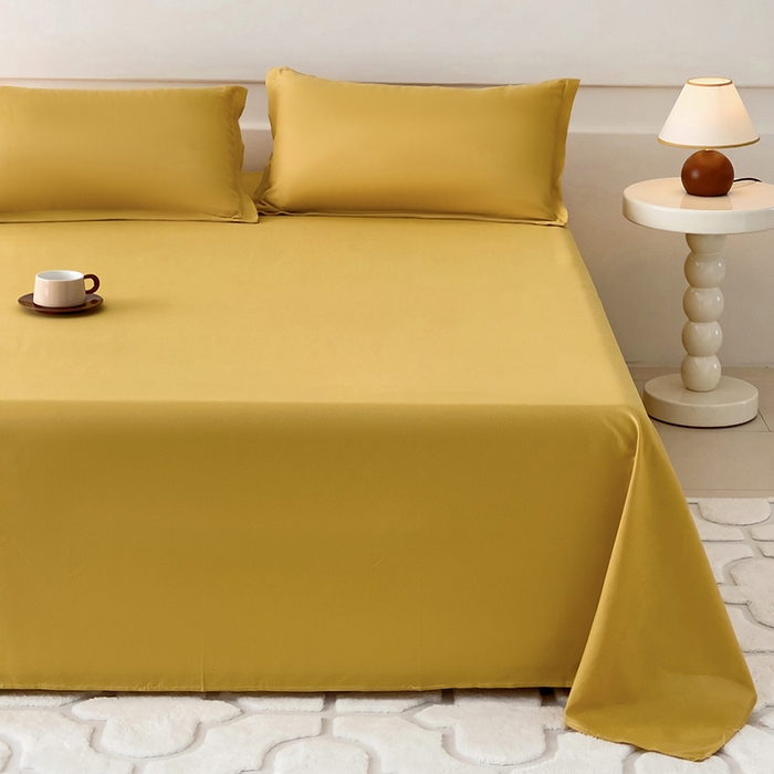 91家纺网 家纺一手货源 找家纺 楠沐家纺  2025年新款纯色亲肤芦荟棉水洗棉床单系列床单枕套 金色