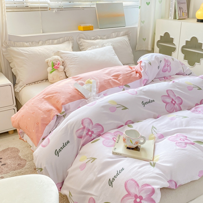 91家纺网 家纺一手货源 找家纺 朵安家纺 2024新款12868全棉单被套系列 春熙-粉