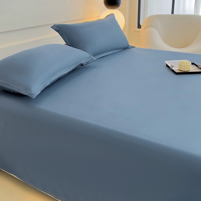 91家纺网 家纺一手货源 找家纺 楠沐家纺  2025年新款纯色亲肤芦荟棉水洗棉床单系列床单枕套 深蓝