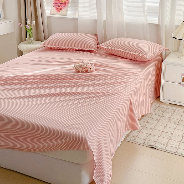 91家纺网 家纺一手货源 找家纺 楠沐家纺  2025年新款亲肤水洗棉芦荟棉印花床单系列 条纹