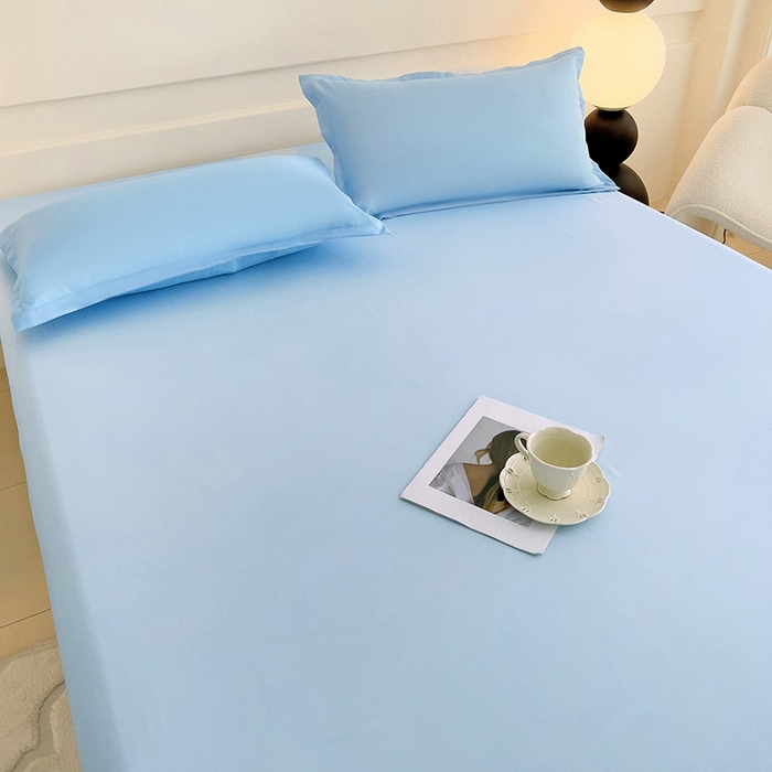 91家纺网 家纺一手货源 找家纺 楠沐家纺  2025年新款纯色亲肤芦荟棉水洗棉床单系列床单枕套 天蓝