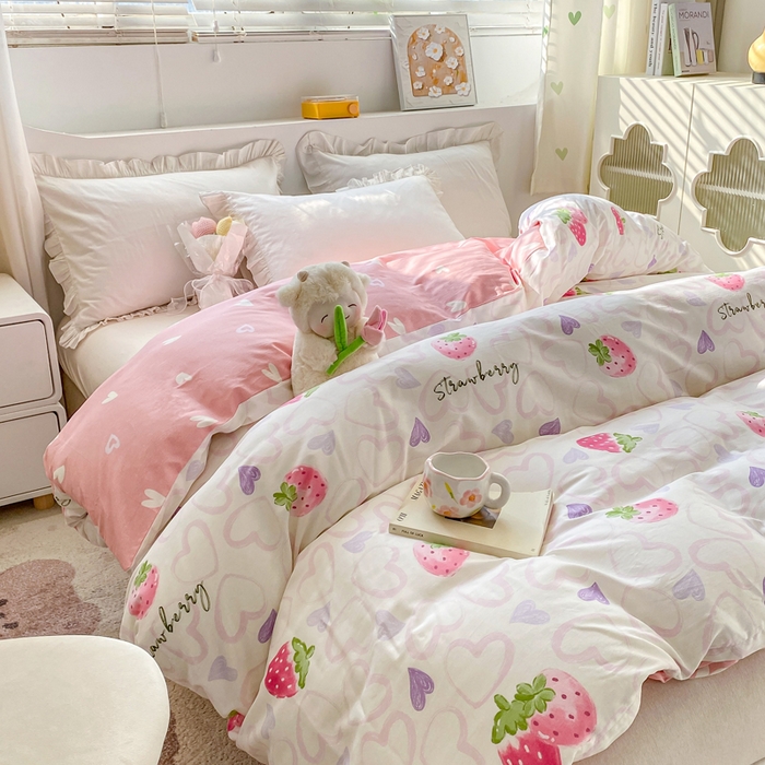 91家纺网 家纺一手货源 找家纺 朵安家纺 2024新款12868全棉单被套系列 水晶草莓