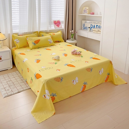 楠沐家纺  2025年新款亲肤水洗棉芦荟棉印花床单系列 开心萝卜