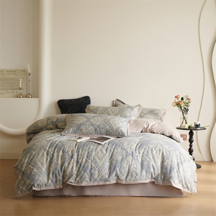 91家纺网 家纺一手货源 找家纺 橙艺家居 2024新款全棉臻品柔棉立体小宽边四件套 罗曼史-绿