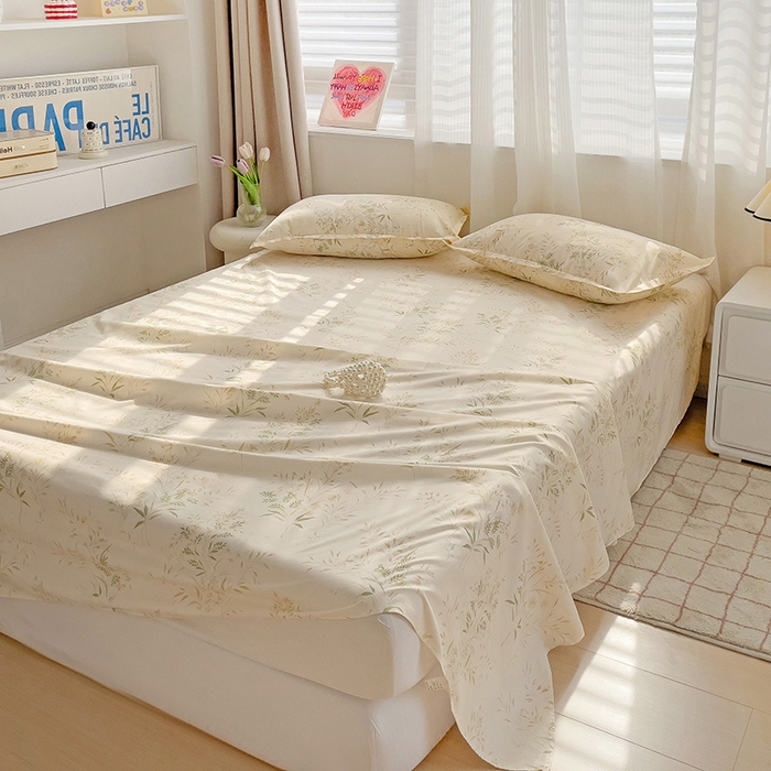 91家纺网 家纺一手货源 找家纺 楠沐家纺  2025年新款亲肤水洗棉芦荟棉印花床单系列 仙草