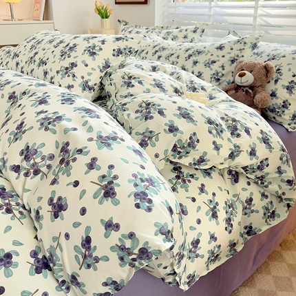 楠沐家纺 2025新款亲肤柔软水洗棉磨毛印花被套 紫雅