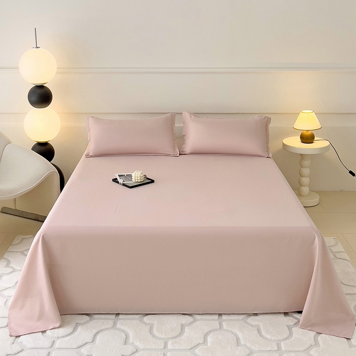 91家纺网 家纺一手货源 找家纺 楠沐家纺  2025年新款纯色亲肤芦荟棉水洗棉床单系列床单枕套 粉红