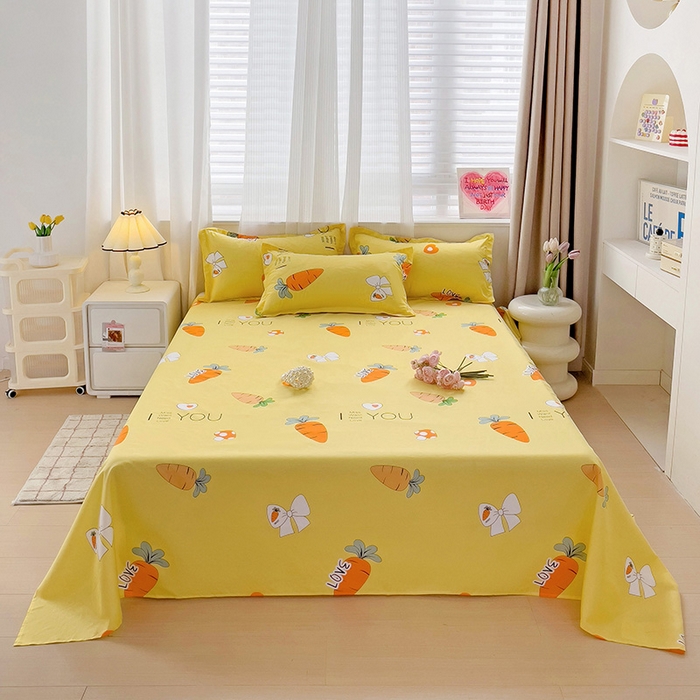 91家纺网 家纺一手货源 找家纺 楠沐家纺  2025年新款亲肤水洗棉芦荟棉印花床单系列 开心萝卜