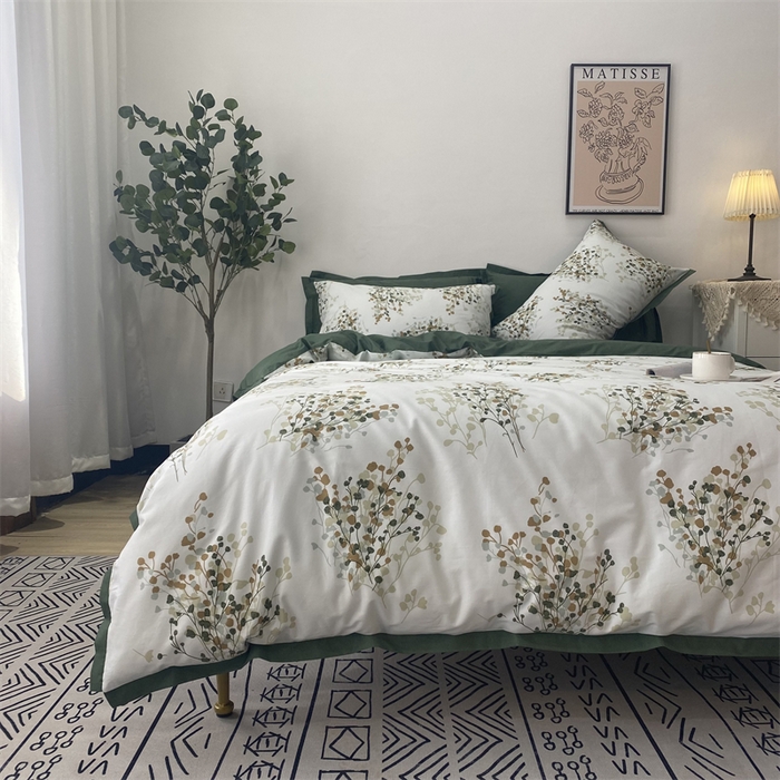 91家纺网 家纺一手货源 找家纺 橙艺家居 2024新款全棉臻品柔棉立体小宽边四件套 白芷-米