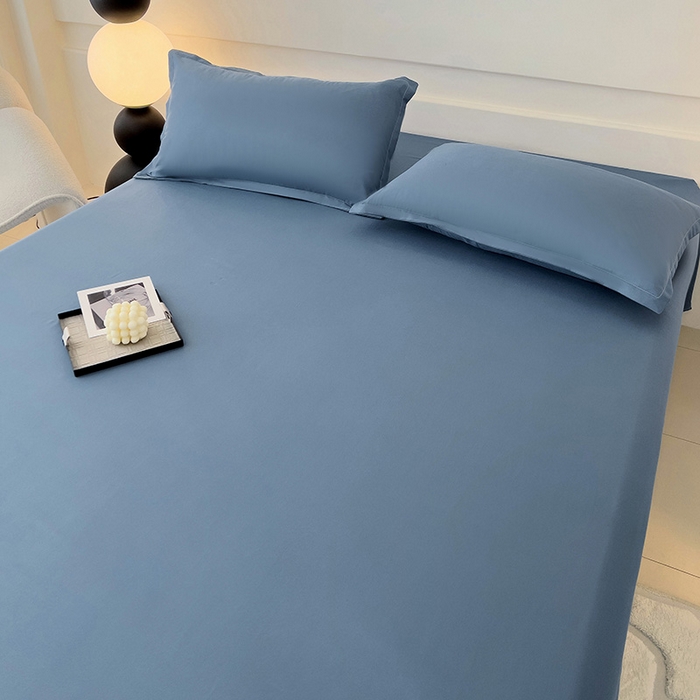 91家纺网 家纺一手货源 找家纺 楠沐家纺  2025年新款纯色亲肤芦荟棉水洗棉床单系列床单枕套 深蓝