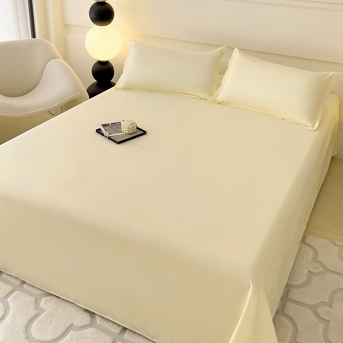 91家纺网 家纺一手货源 找家纺 楠沐家纺  2025年新款纯色亲肤芦荟棉水洗棉床单系列床单枕套 米黄