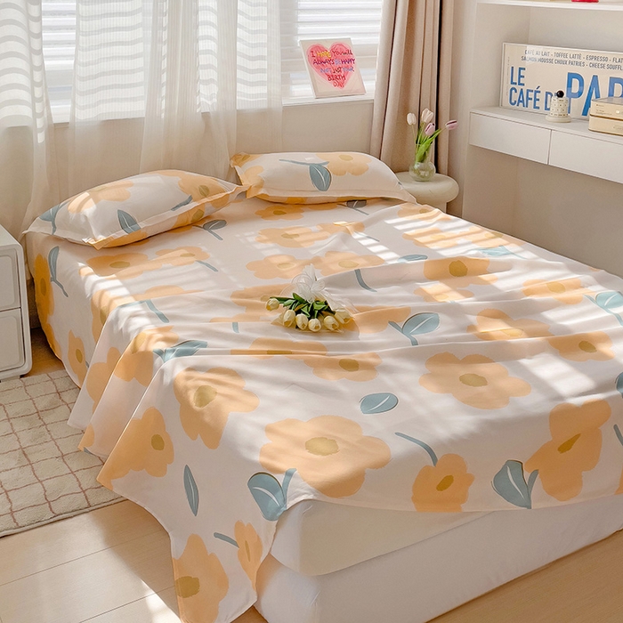 91家纺网 家纺一手货源 找家纺 楠沐家纺  2025年新款亲肤水洗棉芦荟棉印花床单系列 春色暖阳