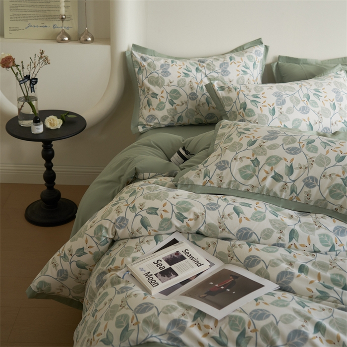 91家纺网 家纺一手货源 找家纺 橙艺家居 2024新款全棉臻品柔棉立体小宽边四件套 澄意-绿