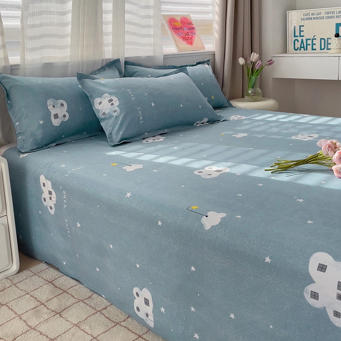 91家纺网 家纺一手货源 找家纺 楠沐家纺  2025年新款亲肤水洗棉芦荟棉印花床单系列 星星点灯