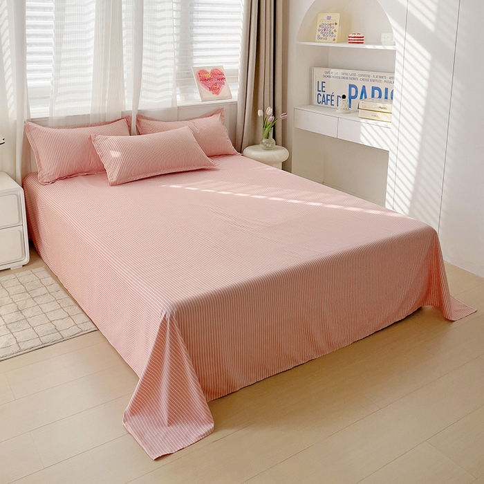 91家纺网 家纺一手货源 找家纺 楠沐家纺  2025年新款亲肤水洗棉芦荟棉印花床单系列 条纹