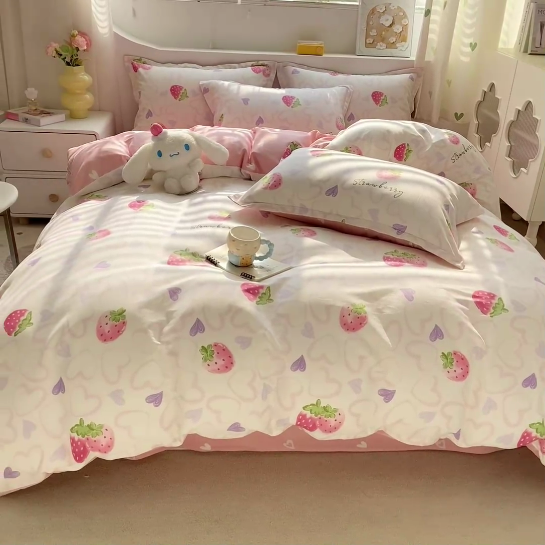 91家纺网 家纺一手货源 找家纺 朵安家纺 2024新款12868全棉单被套系列 水晶草莓
