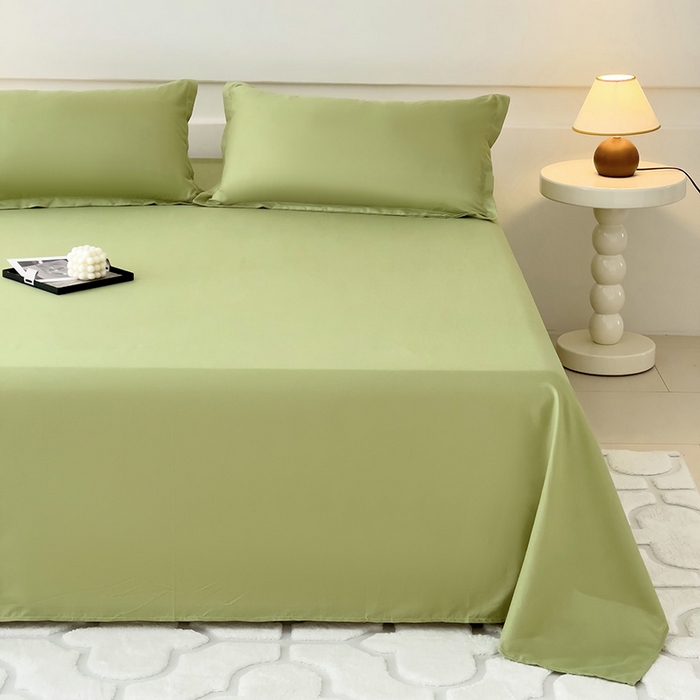 91家纺网 家纺一手货源 找家纺 楠沐家纺  2025年新款纯色亲肤芦荟棉水洗棉床单系列床单枕套 果绿