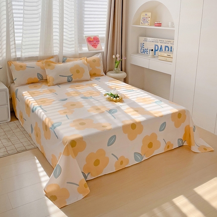 楠沐家纺  2025年新款亲肤水洗棉芦荟棉印花床单系列 春色暖阳