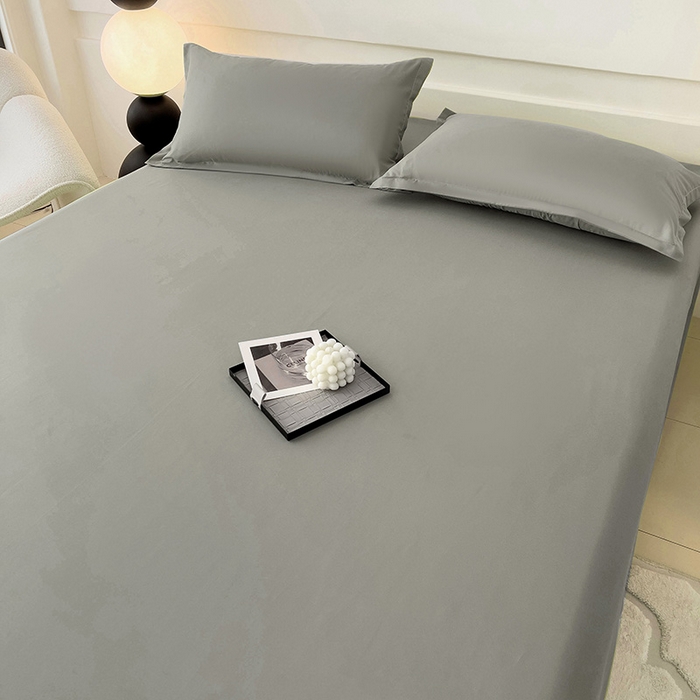 91家纺网 家纺一手货源 找家纺 楠沐家纺  2025年新款纯色亲肤芦荟棉水洗棉床单系列床单枕套 灰色
