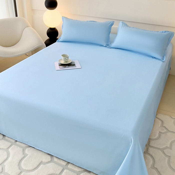 91家纺网 家纺一手货源 找家纺 楠沐家纺  2025年新款纯色亲肤芦荟棉水洗棉床单系列床单枕套 天蓝