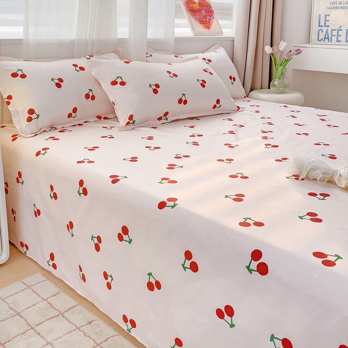 91家纺网 家纺一手货源 找家纺 楠沐家纺  2025年新款亲肤水洗棉芦荟棉印花床单系列 小樱桃