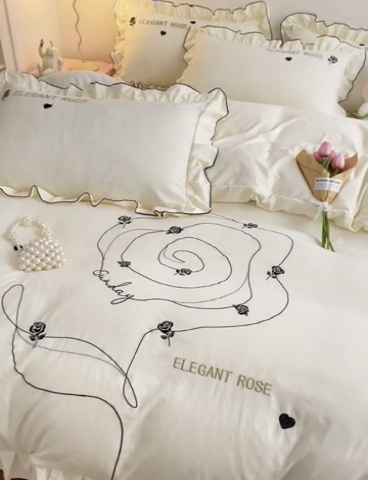 91家纺网 家纺一手货源 找家纺 （总）AB家纺 2024新款水洗棉绣花四件套-唯一系列