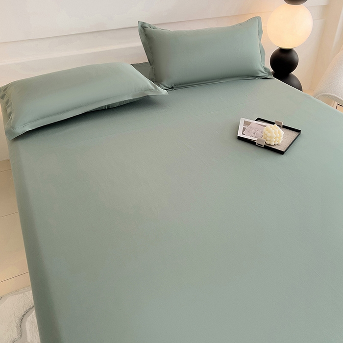 91家纺网 家纺一手货源 找家纺 楠沐家纺  2025年新款纯色亲肤芦荟棉水洗棉床单系列床单枕套 军绿