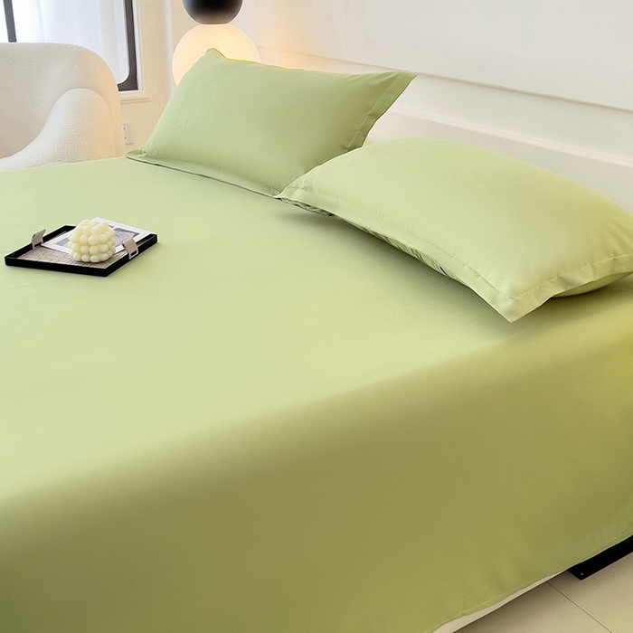 91家纺网 家纺一手货源 找家纺 楠沐家纺  2025年新款纯色亲肤芦荟棉水洗棉床单系列床单枕套 果绿