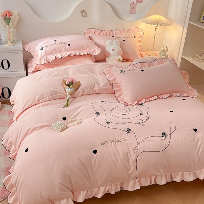 91家纺网 家纺一手货源 找家纺 AB家纺 2024新款水洗棉绣花四件套-唯一系列 唯一朝颜玉